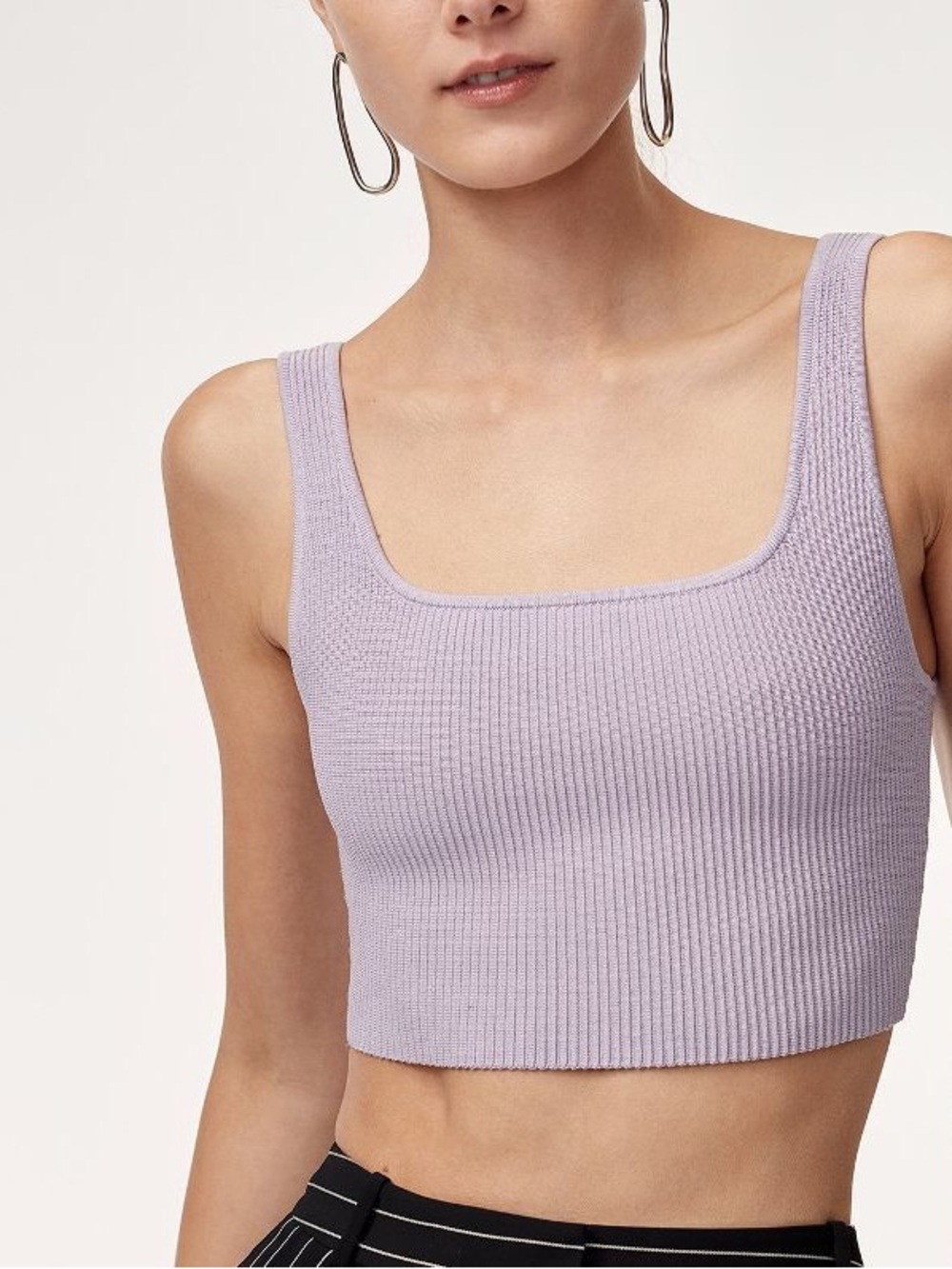 Babaton Lilac Ribbed Square-Neck Crop Tank